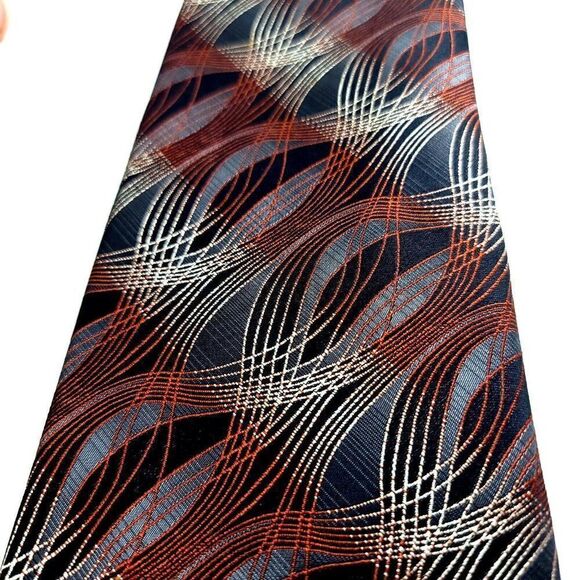 Pierre Cardin Abstract Brown‎ Black Woven Wide Silk Tie - Picture 2 of 6
